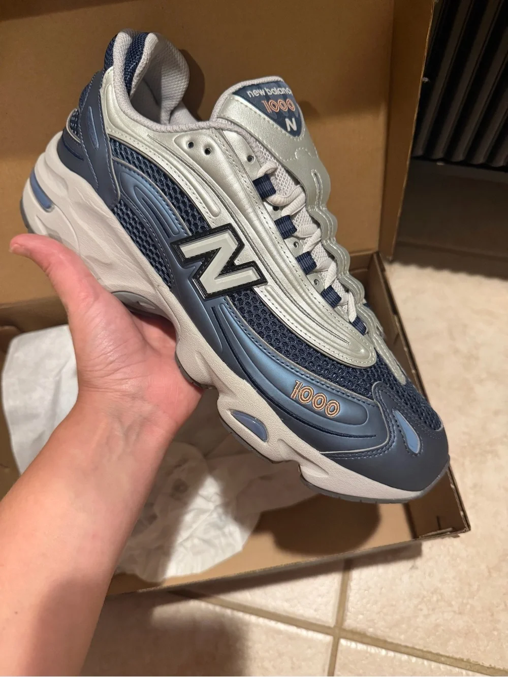 New Balance Men’s Navy and Silver Running Sneakers